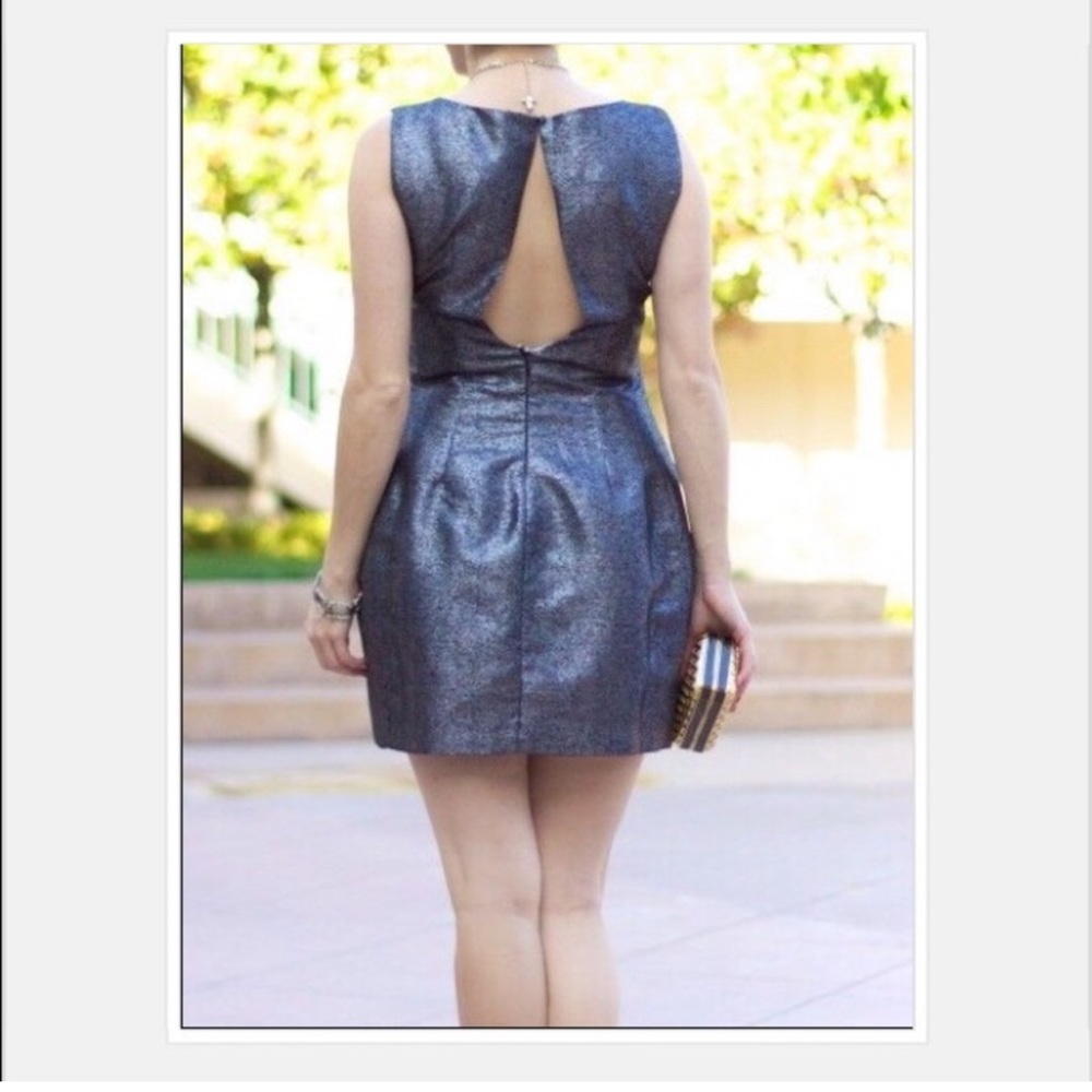 Bar III Metallic Fit and Flare Keyhole Back Mini‎ Dress S